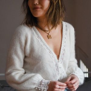 Elegant White Lace-Trimmed Women's Sweater